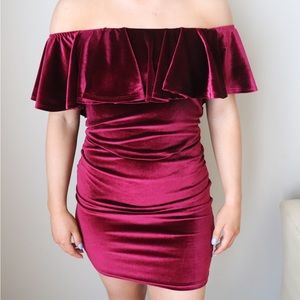 Velvet Maroon Off-The-Shoulder Dress